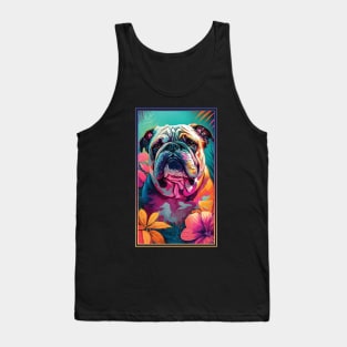 Bulldog Vibrant Tropical Flower Tall Digital Oil Painting Portrait 2 Tank Top